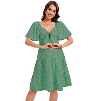 Maternity Dresses for Baby Shower Women's Knotted V Neck Knee Length Wrap Baby Shower Dress