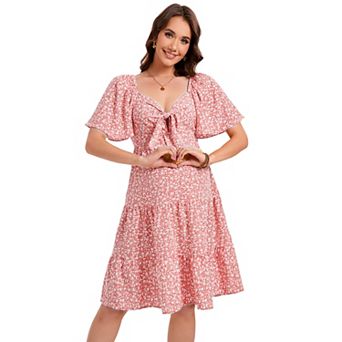 Maternity Dresses for Baby Shower Women's Knotted V Neck Knee Length Wrap Baby Shower Dress