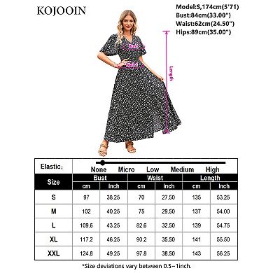 Women's Summer Casual Short Sleeve V-Neck Flower Maxi Dresses A-line Beach Dress with Slit
