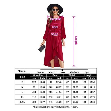 Women's Silky Satin Long Sleeve Tie Front Flowy Formal Wedding Guest Cocktail Party Evening Dresses