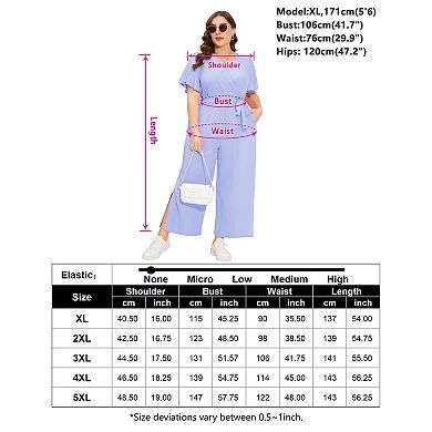 Women's Plus Size V Neck Ruffle Sleeve Belted Wide Leg Pants Summer Casual Long Jumpsuit Rompers