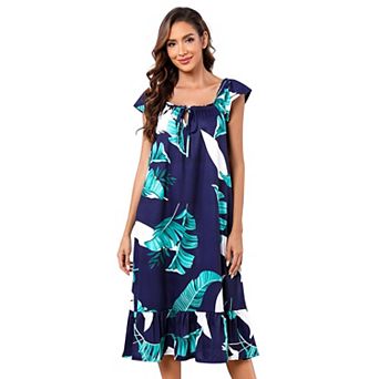 Cap Sleeve Casual Dress Print Comfy Summer Dress Ruffle Hem House Dress for Women