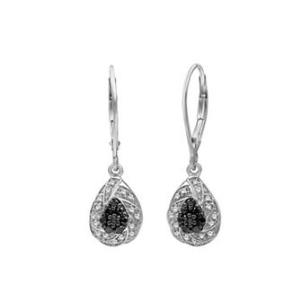 Jewelexcess Sterling Silver 1/4 Carat T.W. Black & White Diamond Drop Earrings
