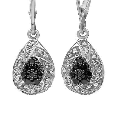 Jewelexcess Sterling Silver 1/4 Carat T.W. Black & White Diamond Drop Earrings