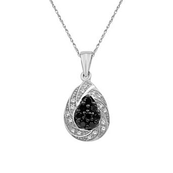 Jewelexcess Sterling Silver 1/4 Carat T.W. Black & White Diamond Pendant Necklace