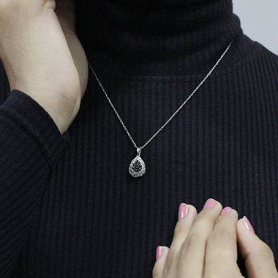 Jewelexcess Sterling Silver 1/4 Carat T.W. Black & White Diamond Pendant Necklace