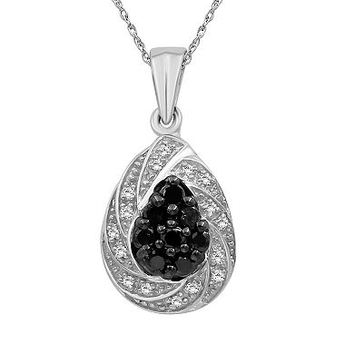 Jewelexcess Sterling Silver 1/4 Carat T.W. Black & White Diamond Pendant Necklace