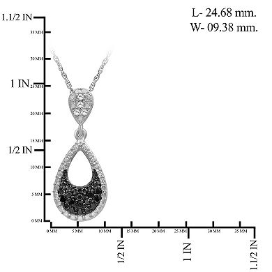 Jewelexcess Sterling Silver 1/2 Carat T.W. Black & White Diamond Pear Pendant Necklace & Dangle Stud Earring Set