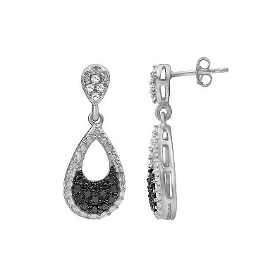 Jewelexcess Sterling Silver 1/2 Carat T.W. Black & White Diamond Pear Pendant Necklace & Dangle Stud Earring Set
