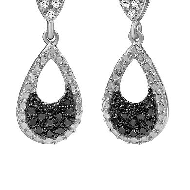 Jewelexcess Sterling Silver 1/2 Carat T.W. Black & White Diamond Pear Pendant Necklace & Dangle Stud Earring Set