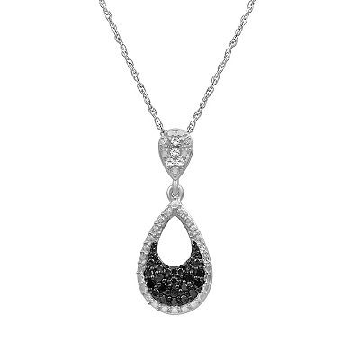 Jewelexcess Sterling Silver 1/2 Carat T.W. Black & White Diamond Pear Pendant Necklace & Dangle Stud Earring Set