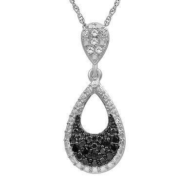 Jewelexcess Sterling Silver 1/2 Carat T.W. Black & White Diamond Pear Pendant Necklace & Dangle Stud Earring Set