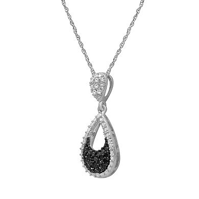 Jewelexcess Sterling Silver 1/2 Carat T.W. Black & White Diamond Pear Pendant Necklace & Dangle Stud Earring Set