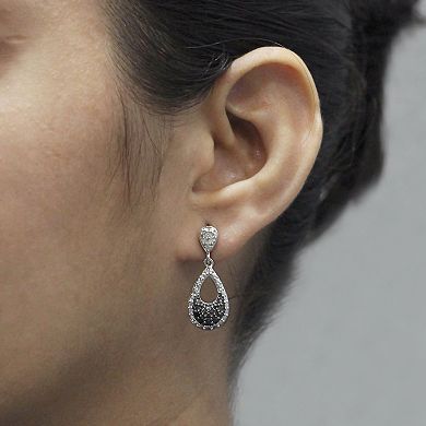 Jewelexcess Sterling Silver 1/2 Carat T.W. Black & White Diamond Pear Pendant Necklace & Dangle Stud Earring Set