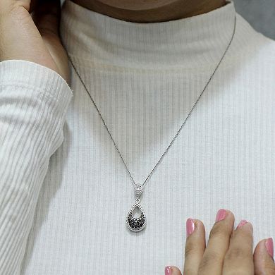Jewelexcess Sterling Silver 1/2 Carat T.W. Black & White Diamond Pear Pendant Necklace & Dangle Stud Earring Set