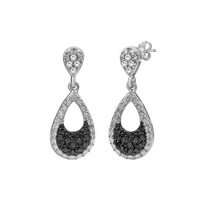 Jewelexcess Sterling Silver 1/2 Carat T.W. Black & White Diamond Pear Pendant Necklace & Dangle Stud Earring Set