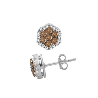 Jewelexcess Sterling Silver 1/2 Carat T.W. Champagne and White Diamond Cluster Stud Earrings