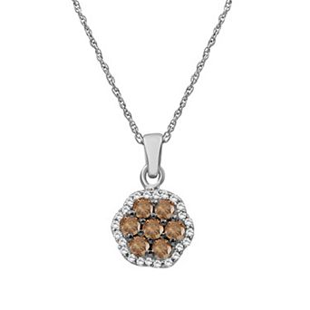 Jewelexcess Sterling Silver 1/2 Carat T.W. Champagne & White Diamond Halo Cluster Pendant Necklace