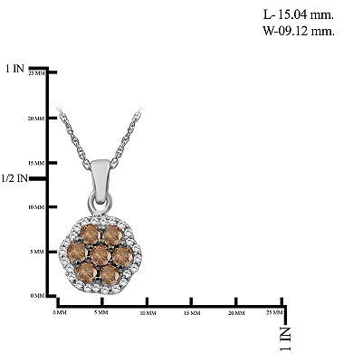 Jewelexcess Sterling Silver 1/2 Carat T.W. Champagne & White Diamond Halo Cluster Pendant Necklace