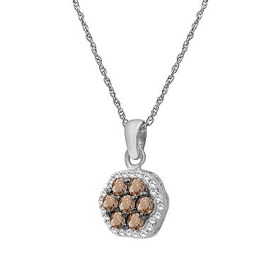 Jewelexcess Sterling Silver 1/2 Carat T.W. Champagne & White Diamond Halo Cluster Pendant Necklace