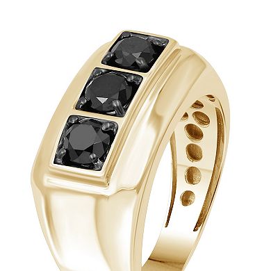 Men's Jewelexcess Sterling Silver 1 Carat T.W. Black Diamond 3-Stone Ring