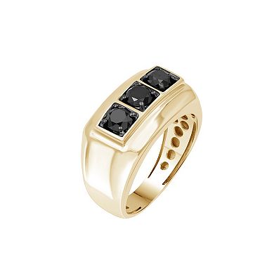 Men's Jewelexcess Sterling Silver 1 Carat T.W. Black Diamond 3-Stone Ring