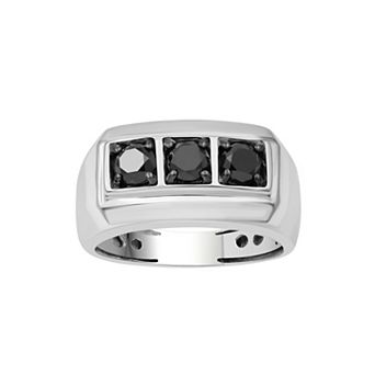 Men's Jewelexcess Sterling Silver 1 Carat T.W. Black Diamond 3-Stone Ring
