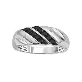 Men's Jewelexcess Sterling Silver 1/4 Carat T.W. Black Diamond Two-Row Ring