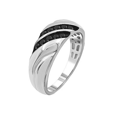Men's Jewelexcess Sterling Silver 1/4 Carat T.W. Black Diamond Two-Row Ring