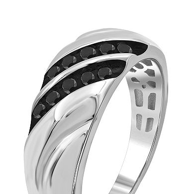 Men's Jewelexcess Sterling Silver 1/4 Carat T.W. Black Diamond Two-Row Ring