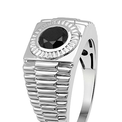 Men's Jewelexcess Sterling Silver 1 Carat T.W. Black Diamond Solitaire Textured Ring