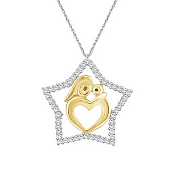 Jewelexcess Two-Tone 14k Gold Over Silver 1/4 Carat T.W. Diamond Mom Star Pendant Necklace