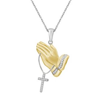 Jewelexcess Two-Tone 14k Gold Over Silver 1/4 Carat T.W. Diamond Prayer Cross Pendant Necklace