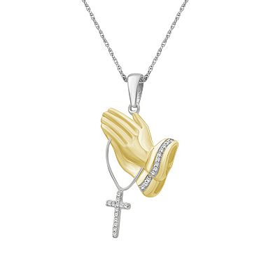 Jewelexcess Two-Tone 14k Gold Over Silver 1/4 Carat T.W. Diamond Prayer Cross Pendant Necklace