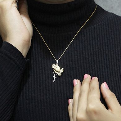 Jewelexcess Two-Tone 14k Gold Over Silver 1/4 Carat T.W. Diamond Prayer Cross Pendant Necklace