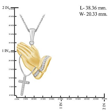 Jewelexcess Two-Tone 14k Gold Over Silver 1/4 Carat T.W. Diamond Prayer Cross Pendant Necklace