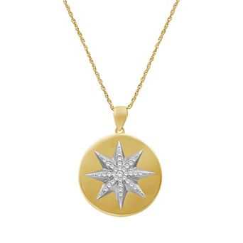 Jewelexcess Two-Tone 14k Gold Over Silver 1/5 Carat T.W. Diamond Mom Star Circle Pendant Necklace