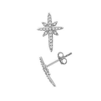 Jewelexcess Sterling Silver 1/6 Carat T.W. White Diamond Starburst Stud Earrings