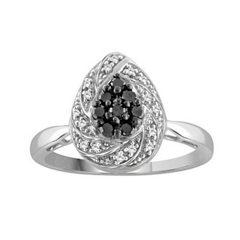 Jewelexcess Sterling Silver 1/4 Carat T.W. Black & White Diamond Halo Pear Ring