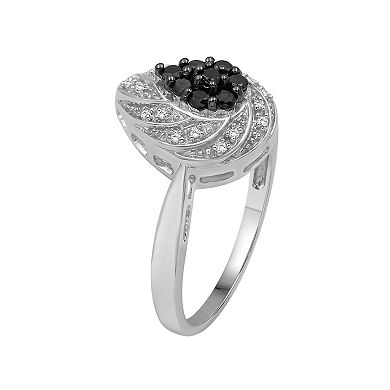 Jewelexcess Sterling Silver 1/4 Carat T.W. Black & White Diamond Halo Pear Ring