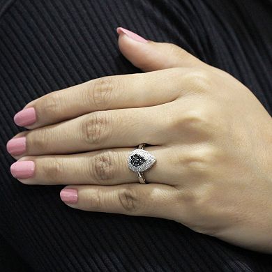 Jewelexcess Sterling Silver 1/4 Carat T.W. Black & White Diamond Halo Pear Ring