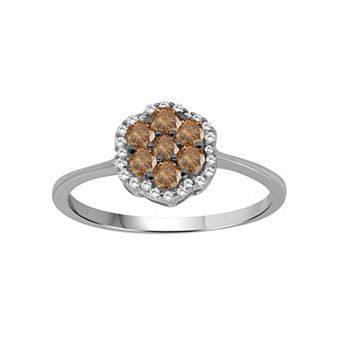 Jewelexcess Sterling Silver 1/2 Carat T.W. Champagne & White Diamond Halo Cluster Ring