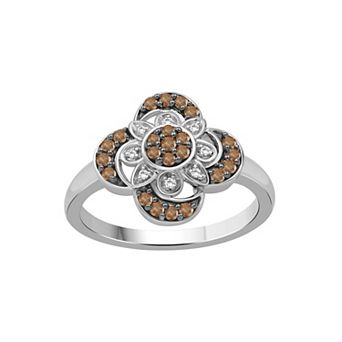 Jewelexcess Sterling Silver 1/4 Carat T.W. Champagne & White Diamond Clover Ring