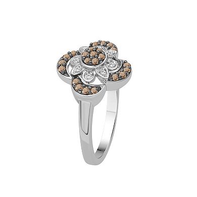 Jewelexcess Sterling Silver 1/4 Carat T.W. Champagne & White Diamond Clover Ring