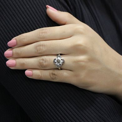 Jewelexcess Sterling Silver 1/4 Carat T.W. Champagne & White Diamond Clover Ring