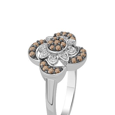 Jewelexcess Sterling Silver 1/4 Carat T.W. Champagne & White Diamond Clover Ring