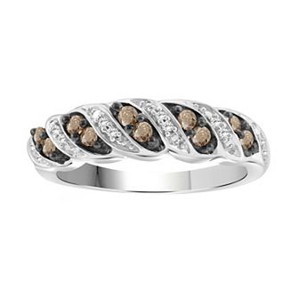 Jewelexcess Sterling Silver 1/4 Carat T.W. Champagne & White Diamond Swirl Ring