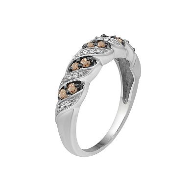 Jewelexcess Sterling Silver 1/4 Carat T.W. Champagne & White Diamond Swirl Ring