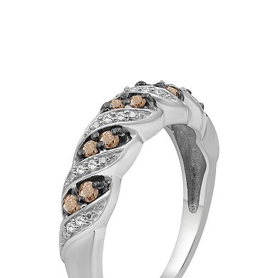Jewelexcess Sterling Silver 1/4 Carat T.W. Champagne & White Diamond Swirl Ring
