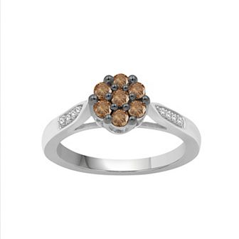 Jewelexcess Sterling Silver 1/2 Carat T.W. Champagne & White Diamond Flower Ring